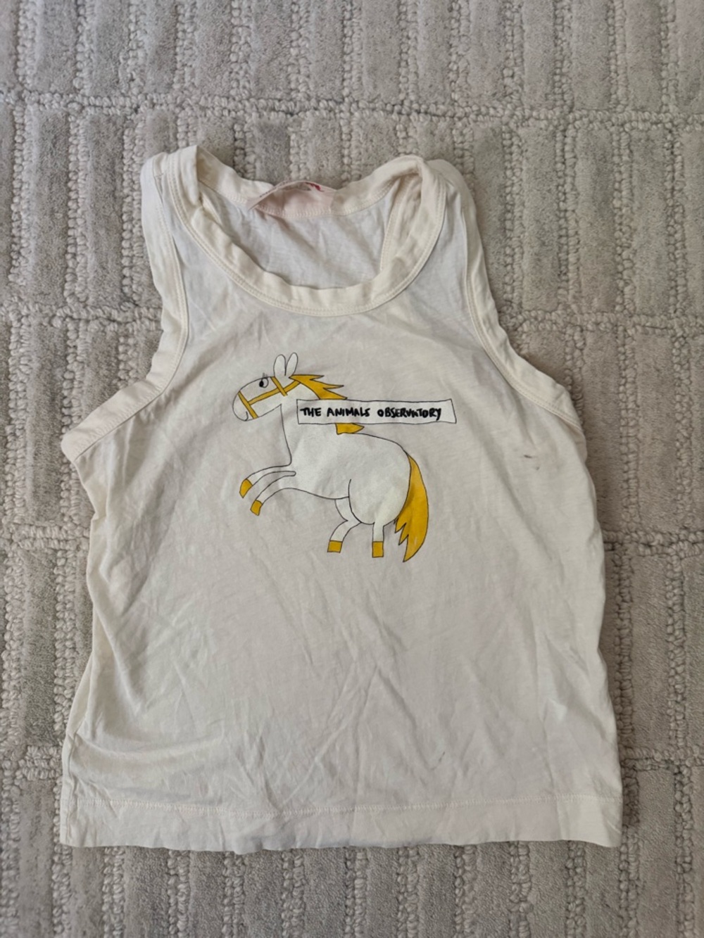 White Sleeveless Graphic Tank with Yellow Horse
